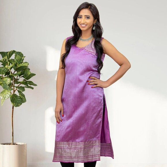 Lavender Silk Kurta with Chic Design | Muvvas Boutique - Picture 1 of 3